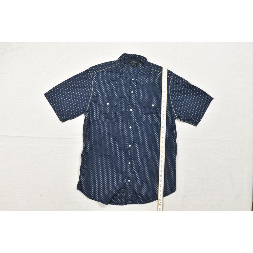 Burnside Mens Large Blue Geometric Print Short Sleeve Button Down Shirt Cotton L - Picture 4 of 8